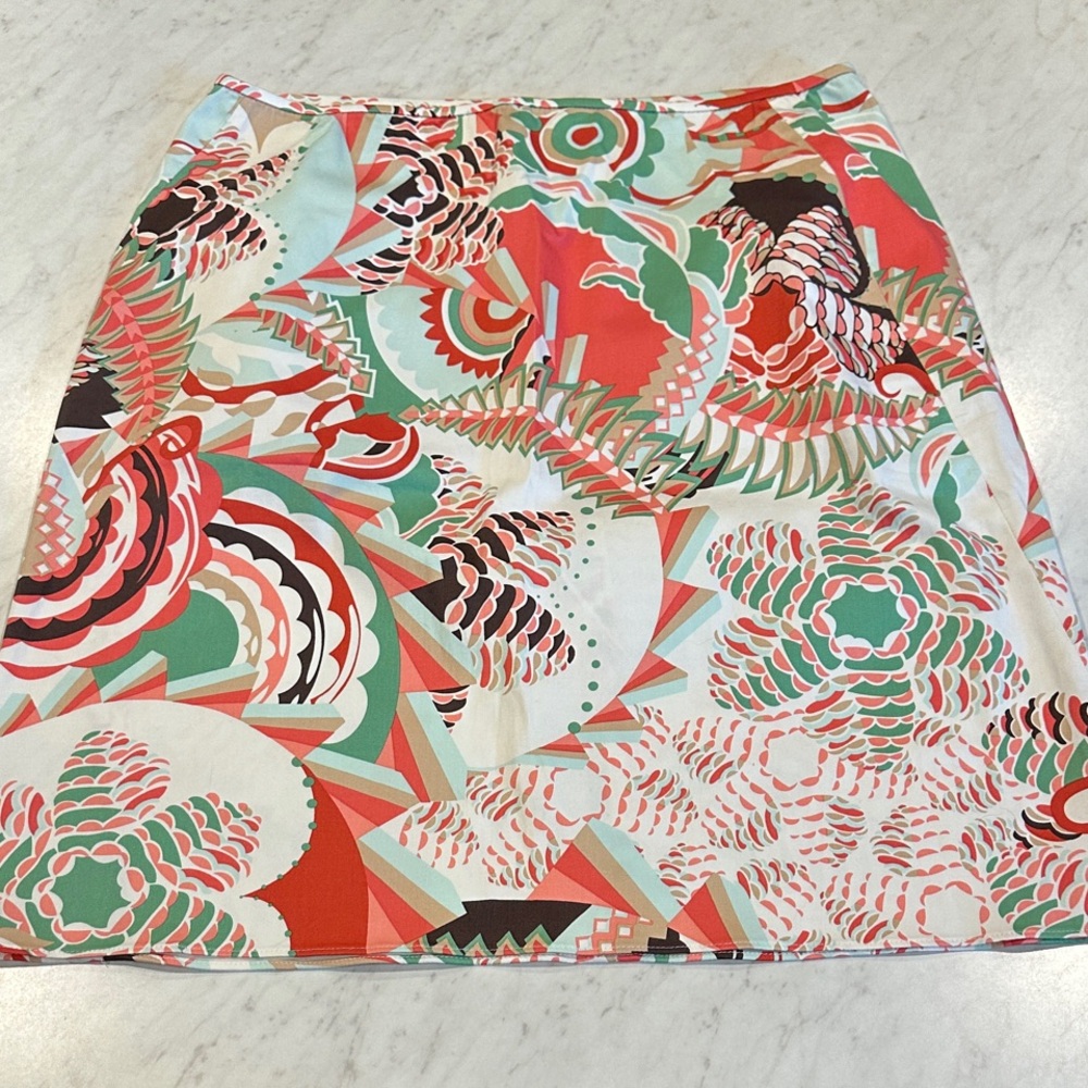 Tahari Coral and Mint Patterned Mini Skirt